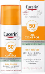 Eucerin Face Sunscreen Oil Control Gel-Cream Dry Touch, High UVA/UVB, SPF 50+, Light Texture Sun Protection, Suitable Under Make-Up, For Blemish-Prone Skin, 50ml