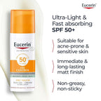 Eucerin Face Sunscreen Oil Control Gel-Cream Dry Touch, High UVA/UVB, SPF 50+, Light Texture Sun Protection, Suitable Under Make-Up, For Blemish-Prone Skin, 50ml