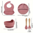 Feeding Set Toddler Weaning Set Silicone Bowl and Plate with Suction Spoon Fork