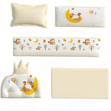 Collection of children's pillows and mattress with cartoon designs.