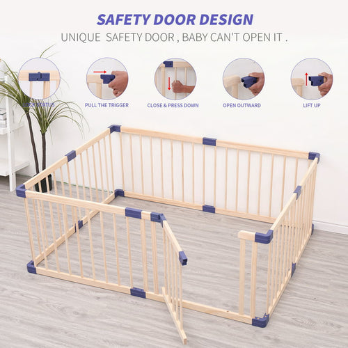 Foldable Wooden Playpen With Gate 2.0 meter by 2.0 white connector