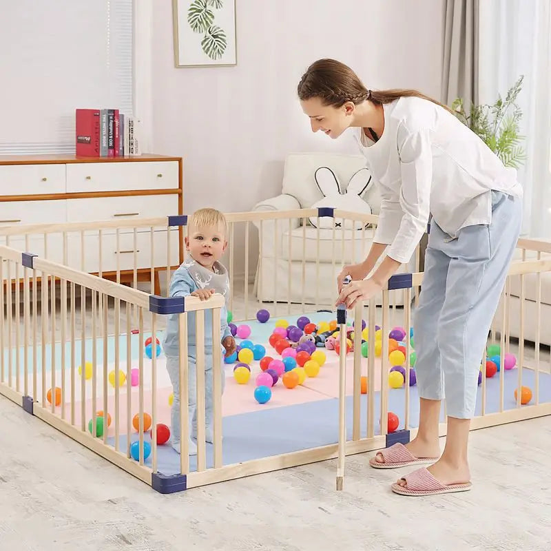Foldable Wooden Playpen With Gate 2.0 meter by 2.0 white connector