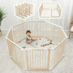 Foldable Wooden Playpen With Gate 2.0 meter by 2.0 white connector