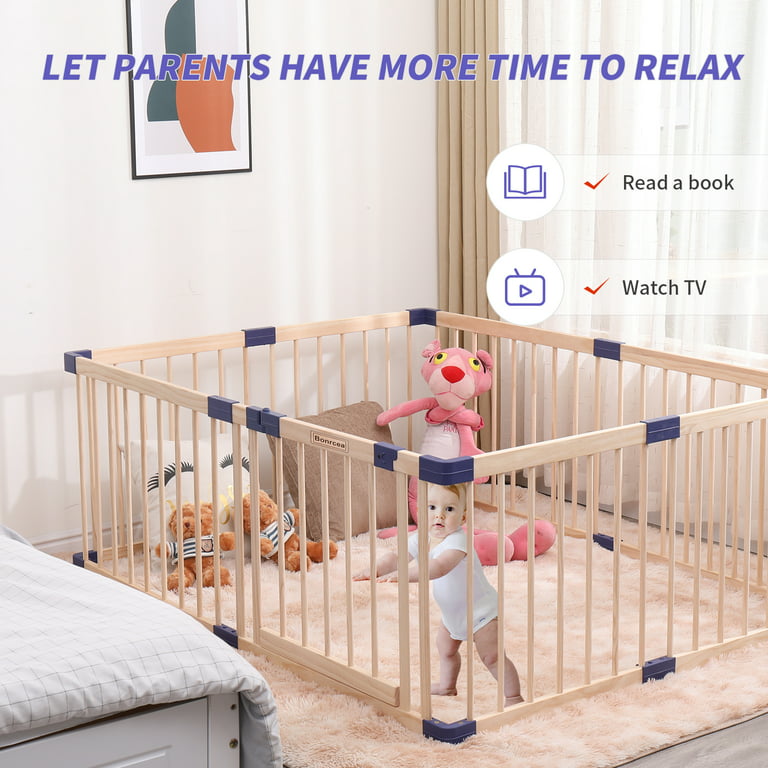 Foldable Wooden Playpen With Gate 2.0 meter by 2.0 white connector