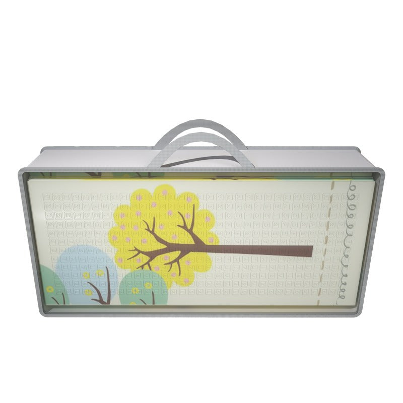 Rectangular box containing a high-quality foldable baby floor play mat with a tree design.