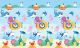 High-quality foldable baby floor mat featuring a colorful underwater scene with cartoon fish, submarines, and sea creatures.
