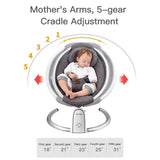 Electric Baby swing with 5-gear cradle adjustment feature and a sleeping baby 