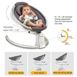 Baby in a electric rocking chair with adjustable features and bluetooth.