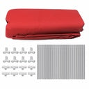 Red playpen fabric with a ruler and measurement scale .