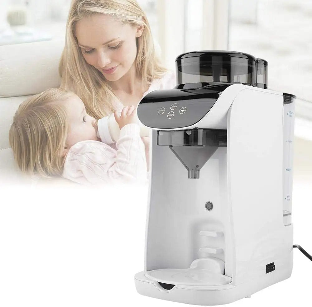 women holding a baby near the intelligent baby milk formula maker