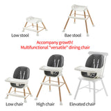 Multifunctional wooden kids high chair with various stages of growth .