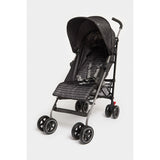 Lightweight Nanu Black stroller with patterned seat .