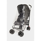 Lightweight Nanu Black stroller with a clear rain cover.