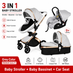Luxury Baby Stroller 3 in 1 Fashion Carriage Gold Frame Pram