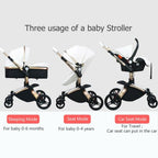 Luxury Baby Stroller 3 in 1 Fashion Carriage Gold Frame Pram