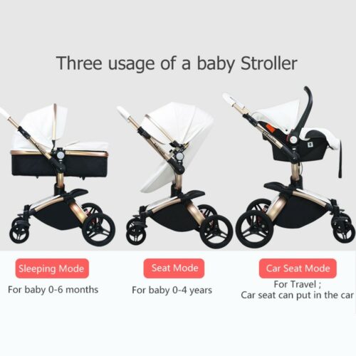 Luxury Baby Stroller 3 in 1 Fashion Carriage Gold Frame Pram