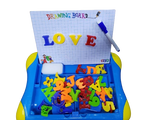 Children's drawing board with magnetic learning board with letters and colorful base.