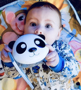 Baby holding a pandaMeli snack bowl