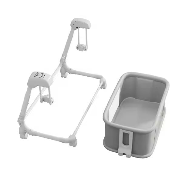 Gray portable baby swing and seat .