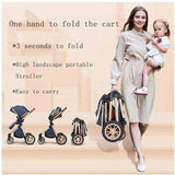 3-in-1 high-landscape baby stroller with a portable, easy-to-carry design, featuring a comfortable bassinet, easy to fold.
