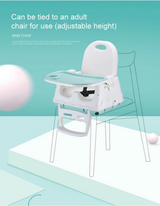 Portable plastic baby feeding high chair with adjustable height settings for comfortable dining.