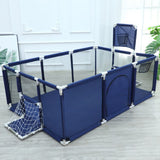 Navy blue portable playpen .