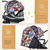 Colorful luxury lightweight reversible-handle baby stroller with a breathable, windproof canopy.