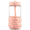 Pink tumbler with textured base and silicone sleeve, brand 'melii' .
