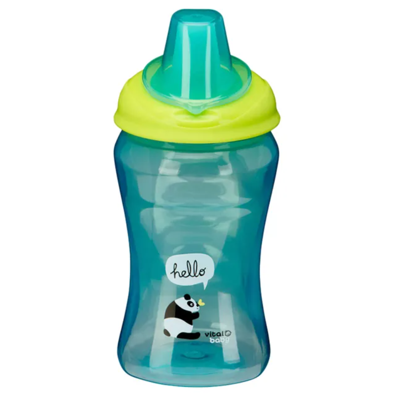 Blue sippy cup with green lid 