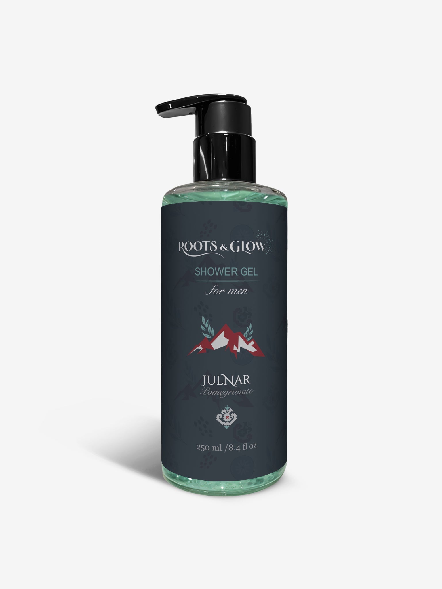 Roots & Glow Men’s Shower Gel 250ml Energizing Daily Cleanse & Fresh Confidence Refreshing shower gel with Palestine's pomegranate notes for men.