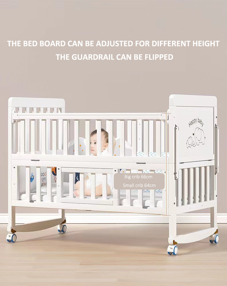 Wooden Baby Cot Bed with Roller Co-Sleeper, Children Cot One side (mattress and bedding set sold separately).