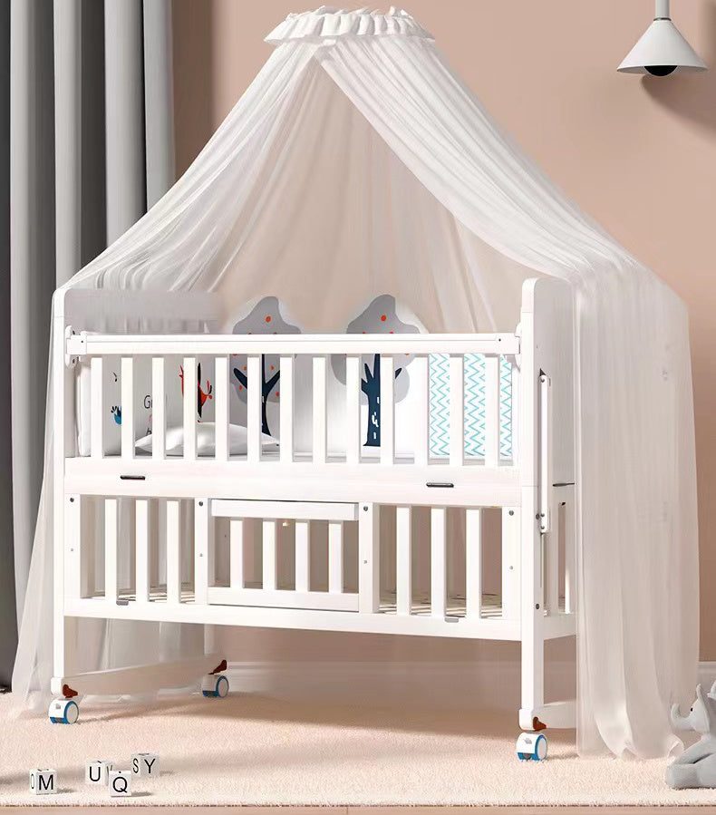 Wooden Baby Cot Bed with Roller Co-Sleeper, Children Cot One side (mattress and bedding set sold separately).