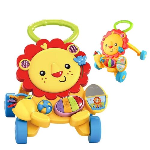 Colorful lion-shaped  toy musical baby yellow walker 