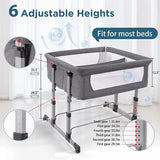 Twin bassinets Baby crib with adjustable height feature and measurement details.