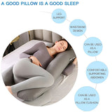 Woman using a gray inflatable pillow with features highlighted 