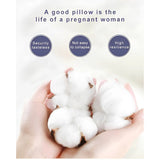Cotton bolls held in hands with text about a good pillow's benefits for pregnant women.