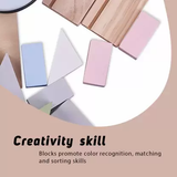 Color recognitionbuilding blocks baby toys with text about creativity skills.