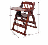 Wooden dining high chair with dimensions marked .