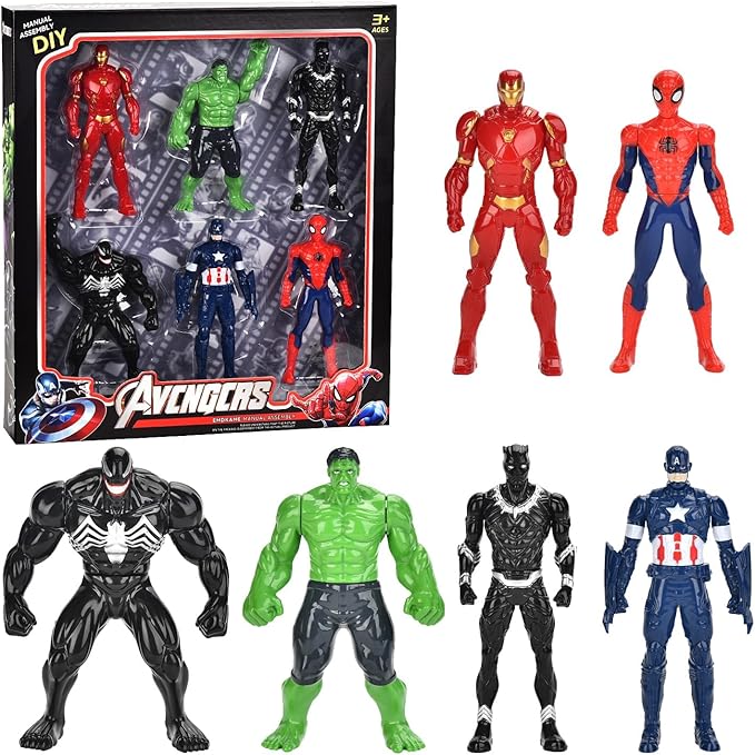 Shop Toys & Outdoor Play    Avengers Action Super Hero Figures 8-Pack with Iron Man, Hulk, Captain America, Venom, Thor, Spider Man, Black Panther - Marvel Toys Gift Set for Kids Ages 4+ (Multi Colors)