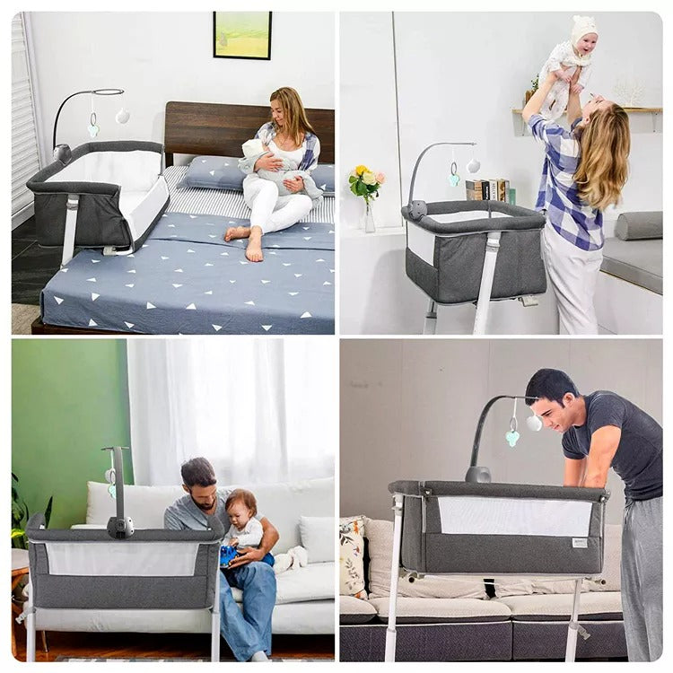 Newborn Baby Bedside Co Sleeper, Children Cot, Baby bed with Wheels and Adjustable Height Levels.