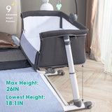 Adjustable height Newborn baby bedside crib with height measurement .