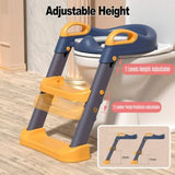 Adjustable baby plastic chair with step ladder with toilet seat attachment .