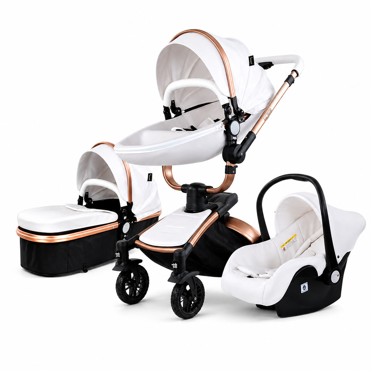 Luxury Baby Stroller 3 in 1 Fashion Carriage Gold Frame Pram