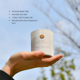  Citrus White Tea Candle held in a hand .