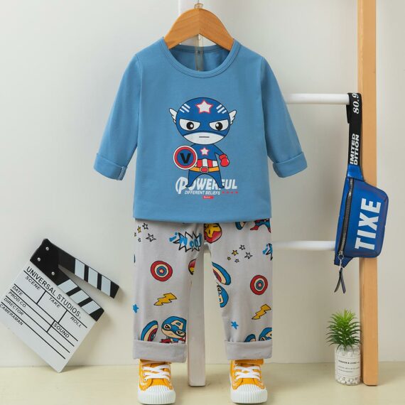 Long Sleeve Crew Neck Cotton Baby boy Pajamas Set