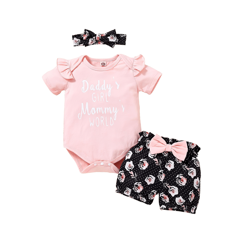 Baby Floral Daddys Girl Mommys World Clothing Set and Headband
