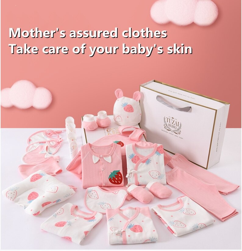 0-6 Months Baby Warm Sets for Infant Clothes Suits Cotton Newborn Winter Outfits Blankets Pineapple or Strawberry (24 piece)