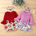Infant Baby Girls Clothes Sets 3Pcs Pink Romper Long Sleeve Tops Flower Dress Headband Newborn Clothing 0-24 Months Set