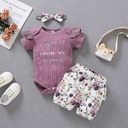 Newborn Infant Baby Girls Short Sleeve Ribbed Romper Top Floral Shorts Headband Set Outfits