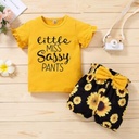 Little miss sassy Baby Girl Short Sleeve Sunflower Floral Pants 2Pcs Summer Outfit Sets
